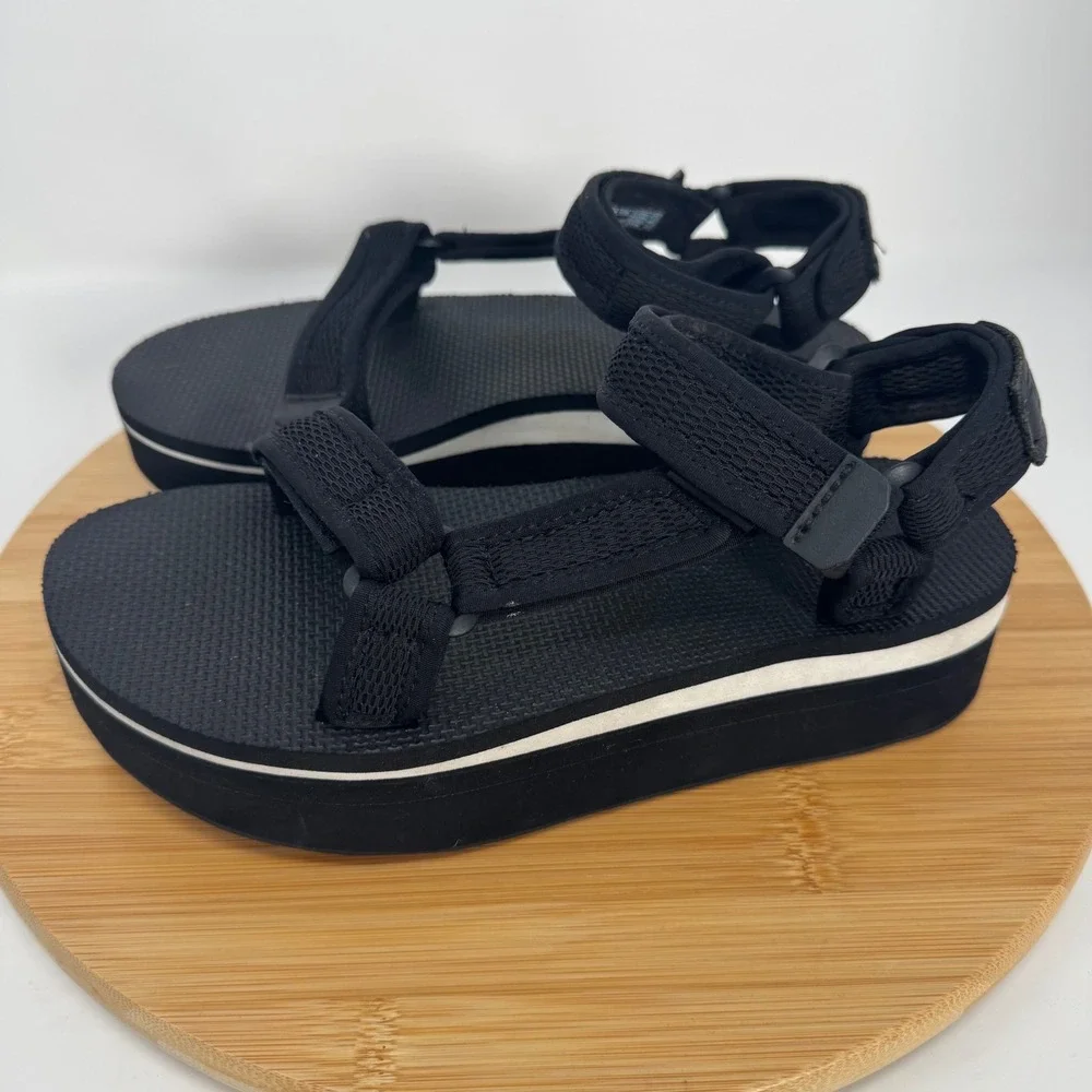 Teva Flatform Universal Mesh Print Black Platform Sandals 1102451 Womens 7 - Picture 4 of 11